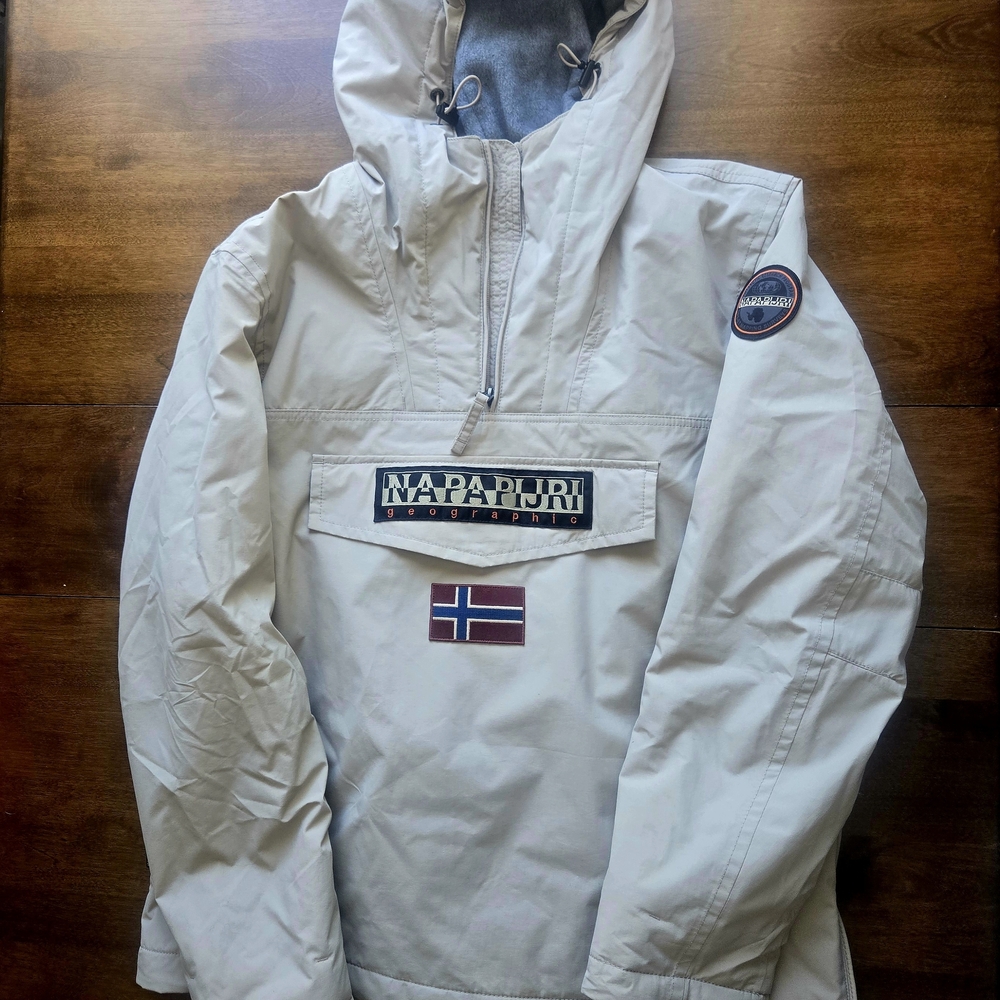 Napapijri Rainforest Winter Anorak Jacket XL Beige Pullover Hooded Coat